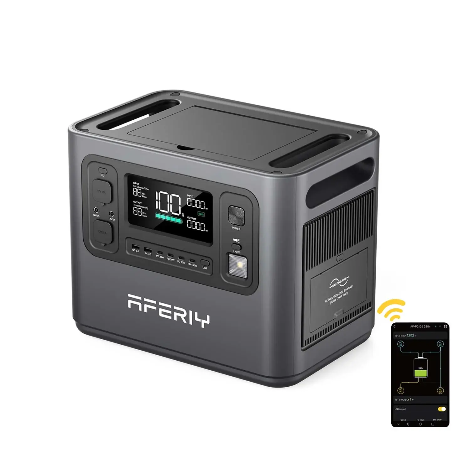 AFERIY P210 Batterie Portable 2400W 2048W Gris foncé/ Argent